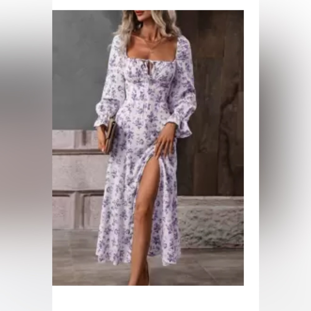 SHEIN Purple and White Ruffled Wrap Dress with Bishop Sleeves size L